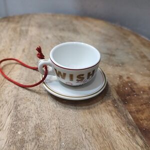 Starbucks Coffee Christmas 2006 Holiday Ornament Wish In Box Cup Saucer